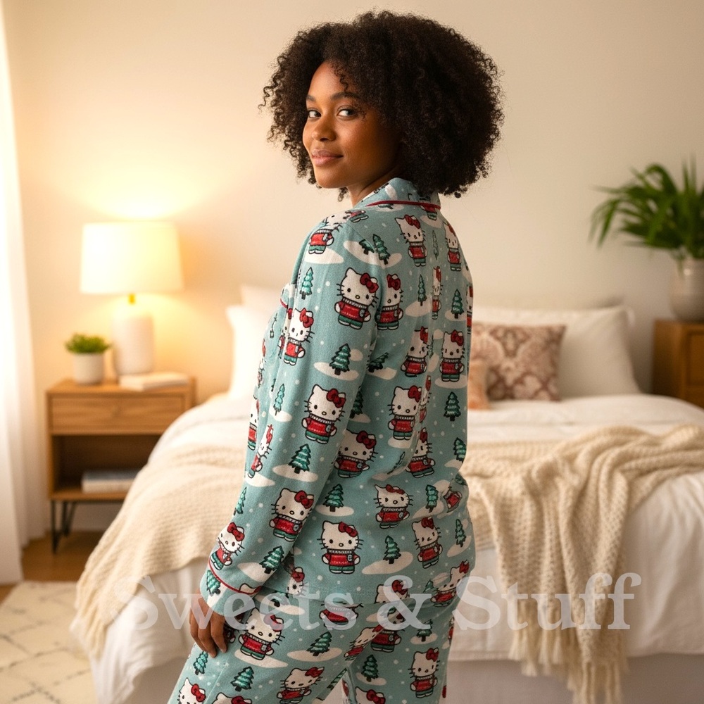 🆕 Hello Kitty 2pc two piece pajamas set size large Xmas holidays Christmas
